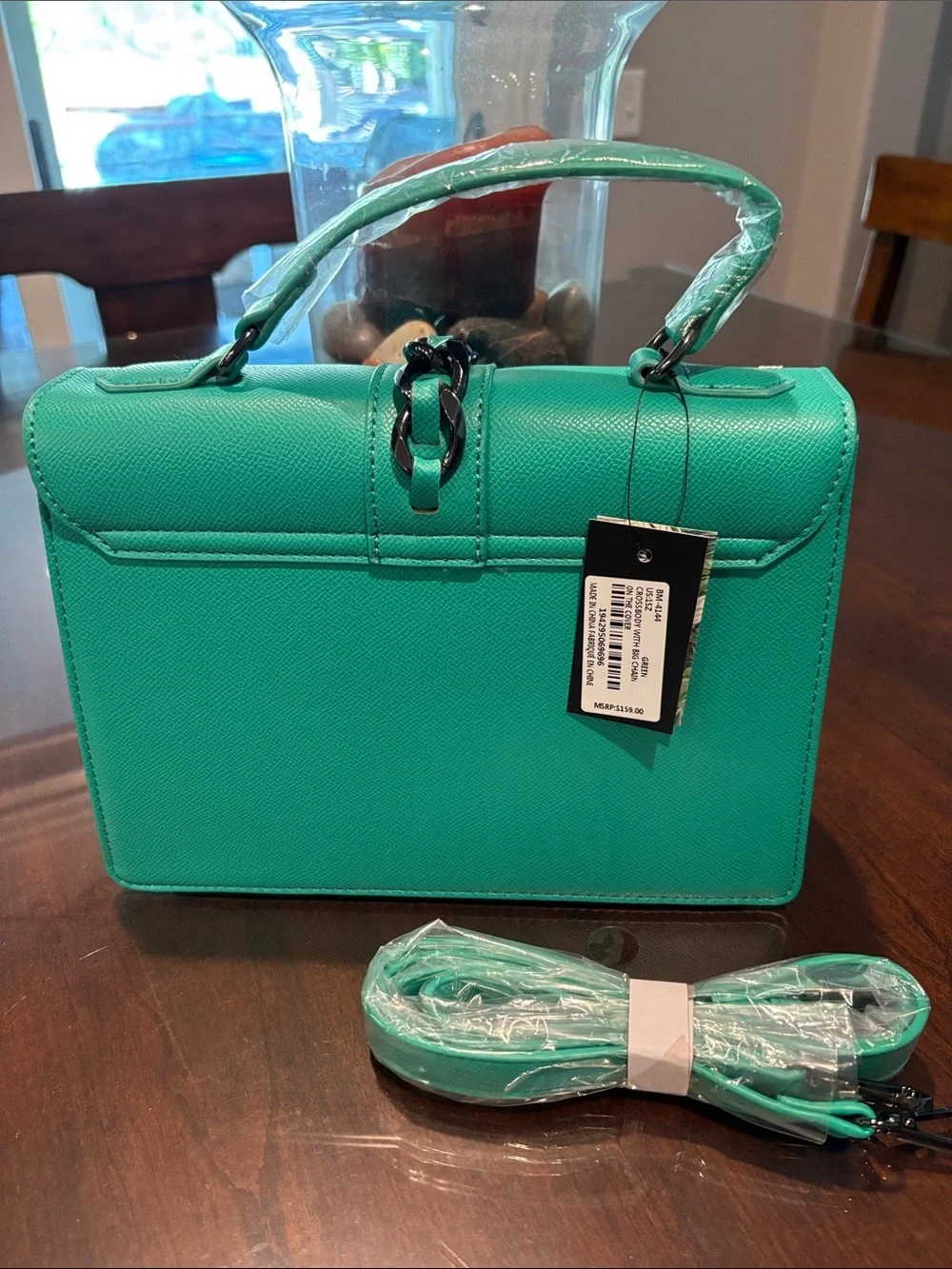 Badgley Mischka Teal Green Studded Top-Handle Satchel